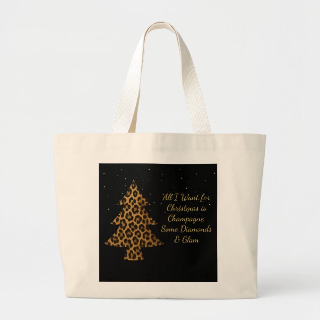 Chic Holiday Leopard Tree Design Large Tote Bag (Front)