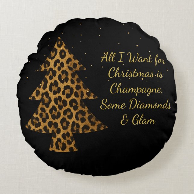 Chic Holiday Leopard Tree Design Round Cushion (Front)