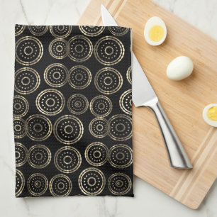 Chic Holiday Season Custom Monogram Gold Pattern Tea Towel