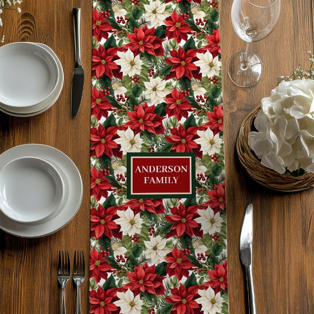 Chic Holiday Table Runner Custom Name Red Green (Chic Holiday Table Runner Custom Name Red Green)