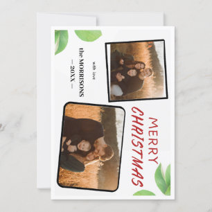 Chic Holly Berries Merry Christmas 2 Photo card