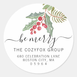 Chic Holly Berry Address Classic Round Sticker