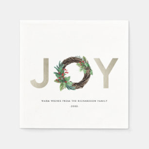 CHIC HOLLY BERRY GREEN SILVER JOY WREATH CHRISTMAS NAPKIN