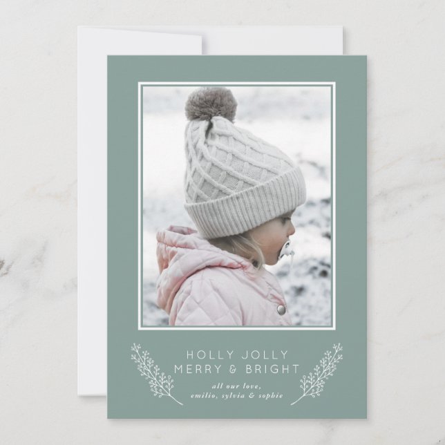 Chic Holly Jolly Merry & Bright Photo Holiday Card (Front)