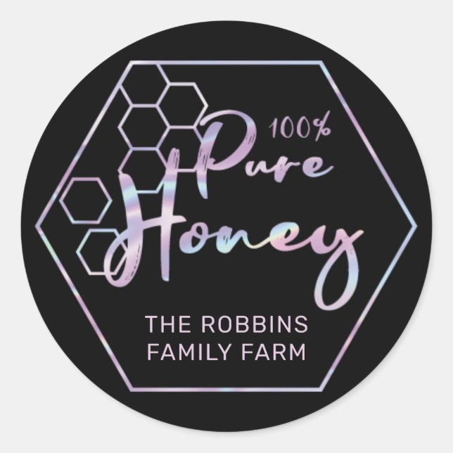 Chic Holographic 100% Pure Honey Jar Labels (Front)