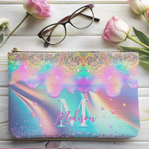 Chic holographic dripping glitter monogram accessory pouch