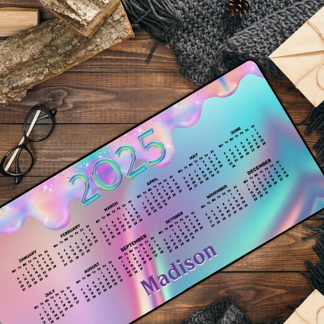 Chic holographic dripping glitter monogram desk mat (Creator Uploaded)