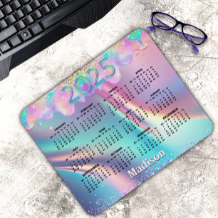 Chic holographic dripping glitter monogram mouse mat