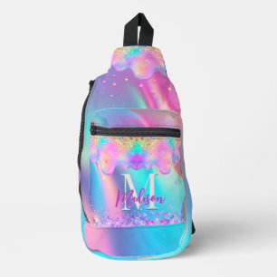 Chic holographic dripping glitter monogram sling bag