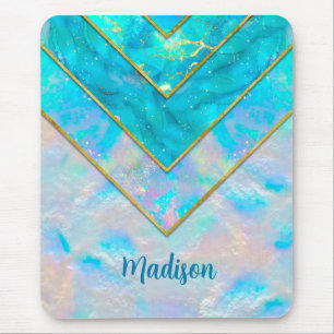 Chic holographic girly stylish blue sketchbook mouse mat