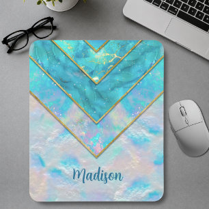 Chic holographic girly stylish blue sketchbook mouse mat
