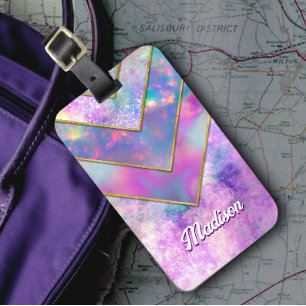 Chic holographic girly stylish pink luggage tag