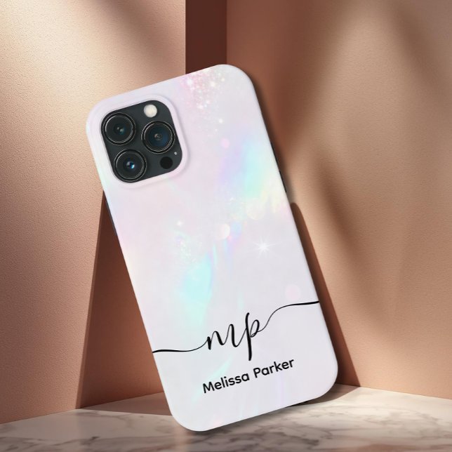 Chic Holographic Iridescent Monogram Case-Mate iPhone Case (Creator Uploaded)