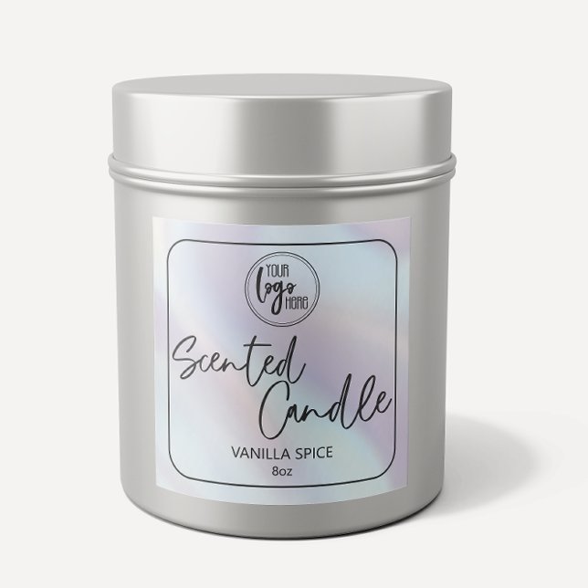 Chic Holographic Pearl Background Your Logo Candle Square Sticker (Creator Uploaded)