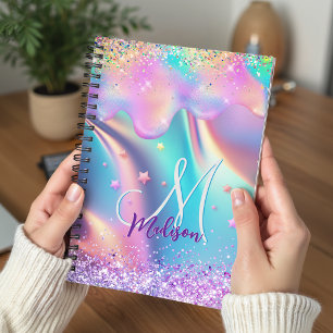Chic holographic unicorn dripping glitter monogram planner