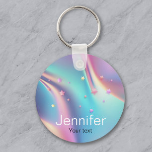 Chic holographic unicorn stars monogram key ring