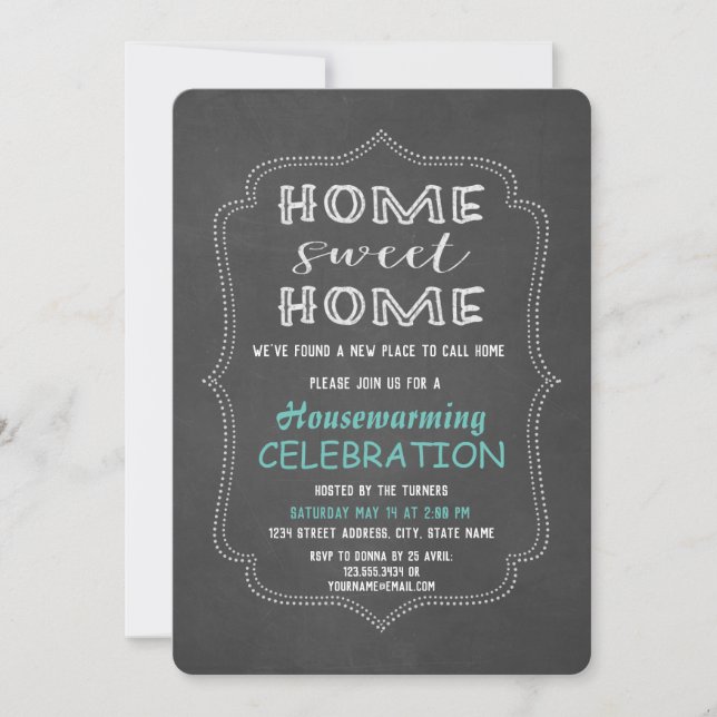 Chic Home Sweet Home Chalk Housewarming Party Invitation (Front)