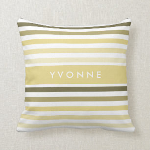 Chic Horizontal Stripes With Name in Soft Yellow Cushion