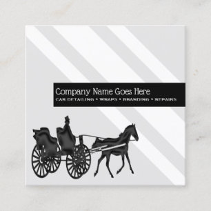 Chic horse drawn carriage grey white stripe formal square business card