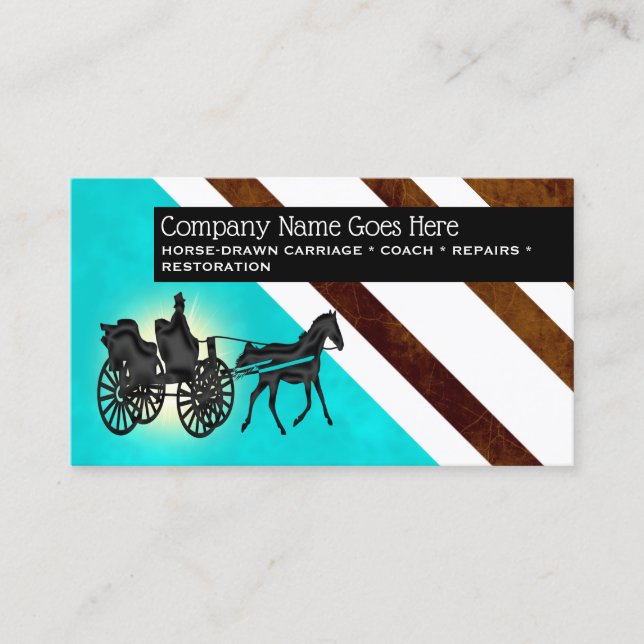 Chic horse drawn carriage leather look stripe business card (Front)