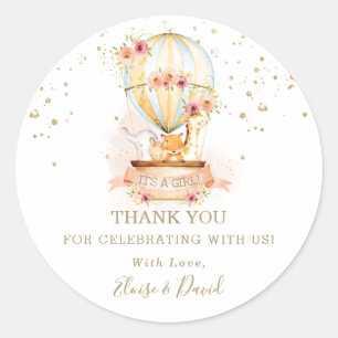 Chic Hot Air Balloon Baby Animals Thank You Favour Classic Round Sticker
