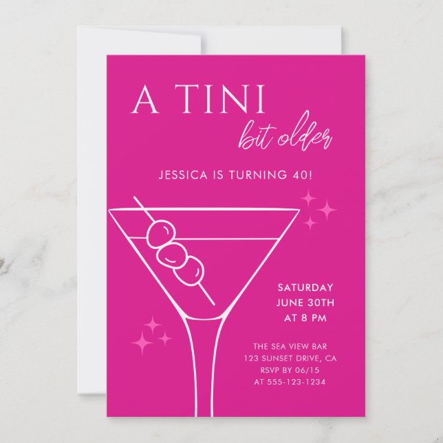Chic Hot Pink A Tini Bit Older 40th Birthday Party Invitation (Front)