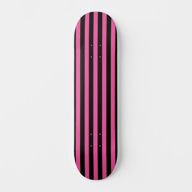 Chic Hot Pink and Black Vertical Striped  Skateboard (Front)