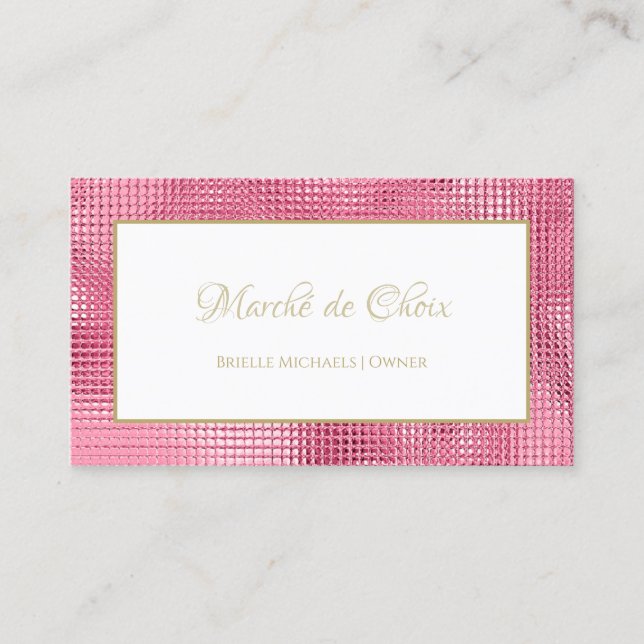 Chic Hot Pink and Gold Glitz and Glam Boutique Business Card (Front)