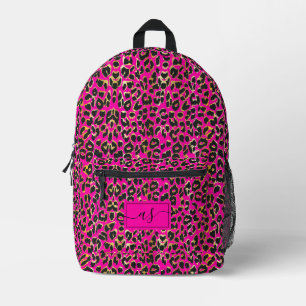 Chic Hot Pink & Black Leopard Print Monogrammed Printed Backpack