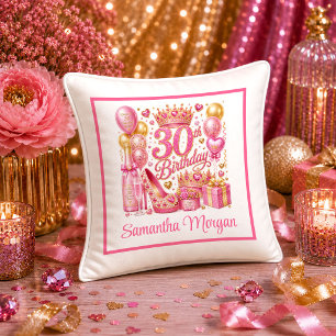 Chic Hot Pink Confetti 30th Birthday Pillow