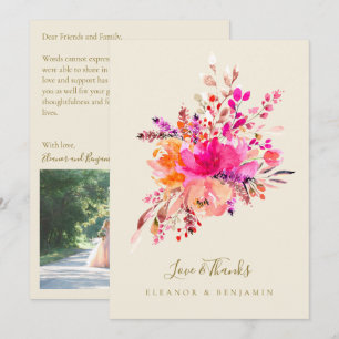 Chic Hot Pink Floral Wedding Photo Custom Message Thank You Card