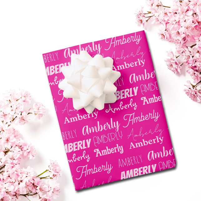 Chic Hot Pink Girls Birthday Personalised Wrapping Paper Sheet (Creator Uploaded)