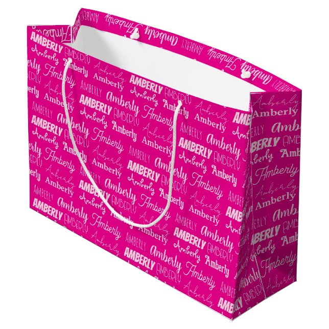 Chic Hot Pink Girls Birthday Personalized Name Large Gift Bag (Back Angled)