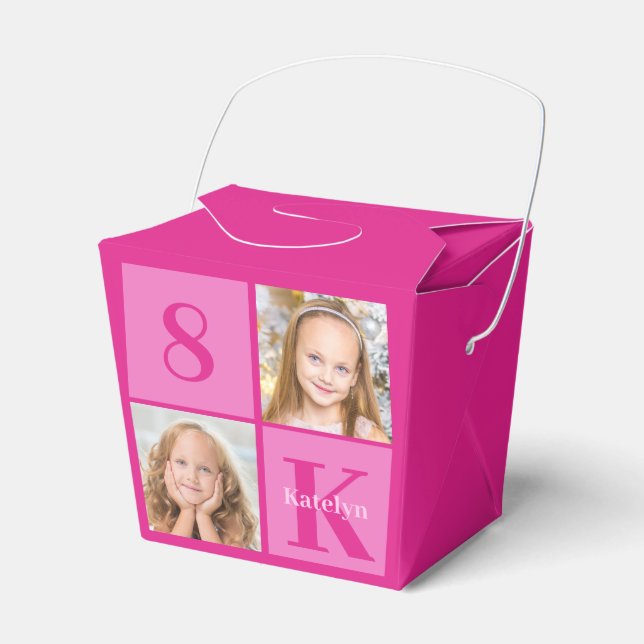 Chic Hot Pink Girls Photo Birthday Party Favour Box (Front Side)