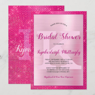 Chic Hot Pink Glam Diamond Sparkle Bridal Shower Invitation