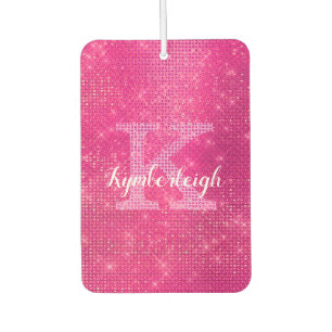Chic Hot Pink Glam Diamond Sparkle Monogram Name Car Air Freshener