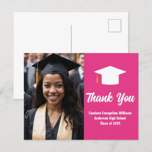 Chic Hot Pink Graduation Photo Custom Thank You Postcard