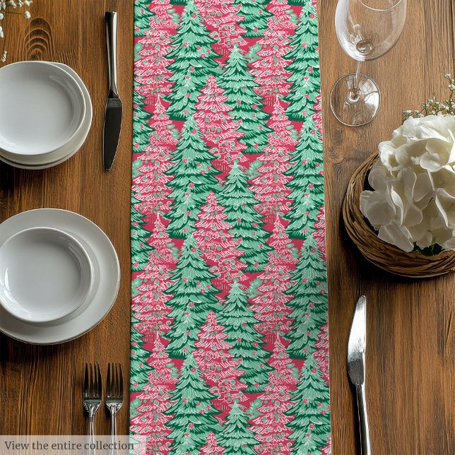 Chic hot pink green preppy Christmas table runner (Chic hot pink green preppy Christmas table runner)
