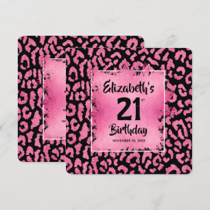 Chic Hot Pink Leopard Print 21st Birthday Invitation