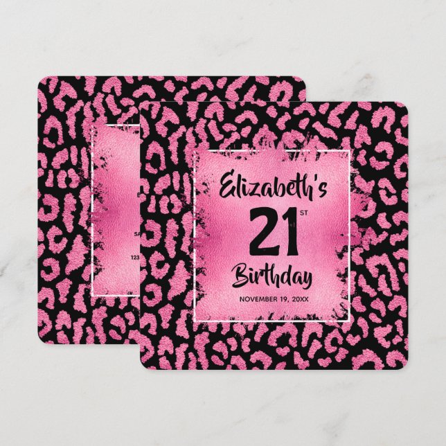 Chic Hot Pink Leopard Print 21st Birthday  Invitation (Front/Back)