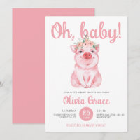 Chic Hot Pink Little Pig Baby Girl Baby Shower