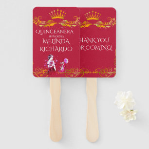 Chic Hot Pink Red Quinceanera Party Thank You Hand Fan