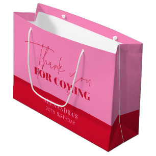 Chic Hot Pink Red Script Birthday Thank you Large Gift Bag