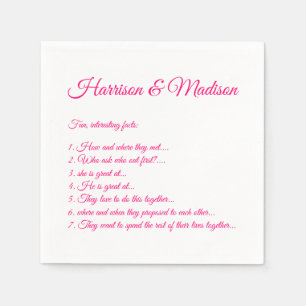 Chic hot pink Script Couple Fun Facts wedding Napkin