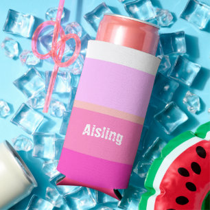 Chic Hot Pink Stripes Pattern Seltzer Can Cooler