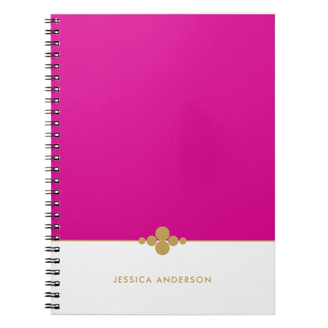 Chic Hot Pink White Gold Personalised Notebook (Front)