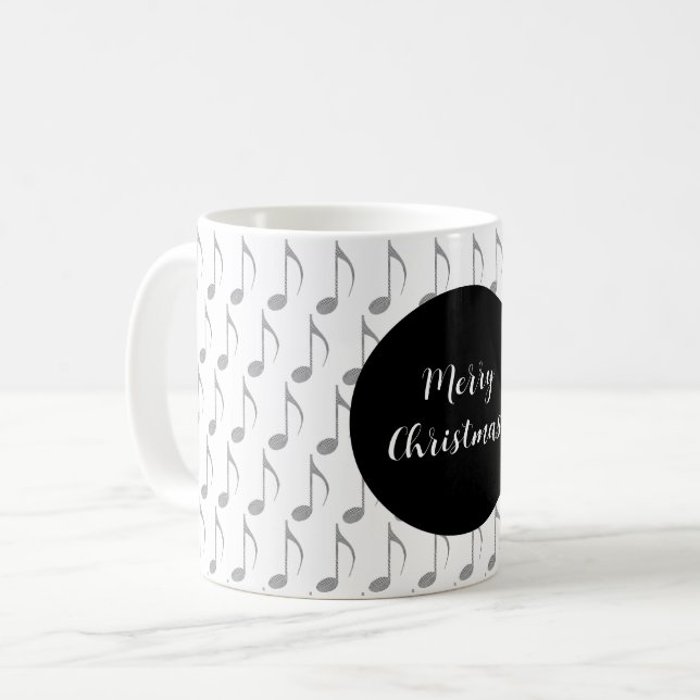 Chic Houndstooth Musical Notes Merry Christmas Coffee Mug (Front Left)