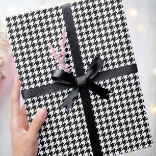 Chic Houndstooth Pattern Black & White Birthday Wrapping Paper