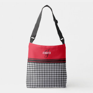 Chic Houndstooth red name monogram Crossbody Bag