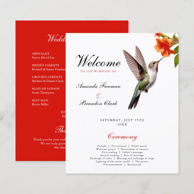 Chic Hummingbird and Orange Flower Wedding (Front/Back)